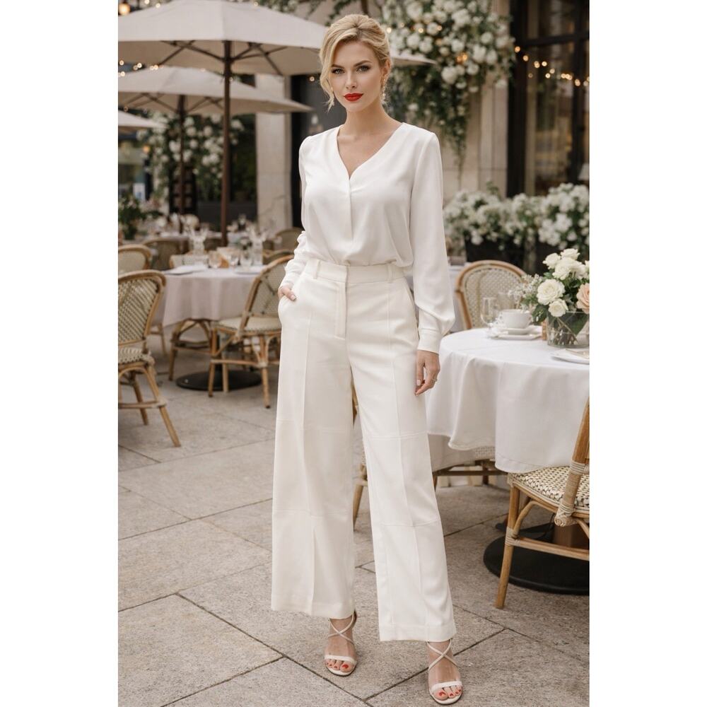 Tory Burch Wide-Leg Silhouettes Ivory Trousers Pants Size 12 EUC